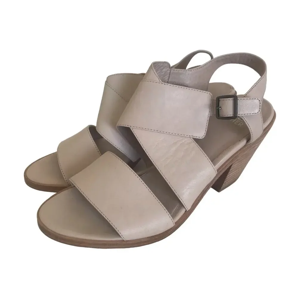 Eileen Fisher Womens Strappy Sandal‎ Heels Cream Beige Leather Slingback Sz 8